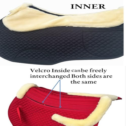 Universal English Saddle Pad with Adjustable Shims, Faux Shearling Trim, Plush Faux Wool, 3D Cooling & Non-Slip Tech. Ideal for Dressage, Jumping & Training. Machine Washable - color: Red