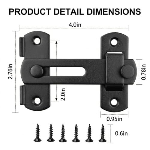 2 Pack 180° Flip Barn Door Latch, Matte Black Stainless Steel Gate Latch with Mounting Screws and 4 Spare Screws for Sliding Barn Doors, Fence Gates, Sheds, Cabinets and Windows