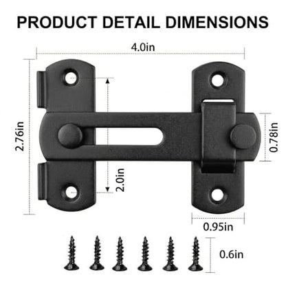 2 Pack 180° Flip Barn Door Latch, Matte Black Stainless Steel Gate Latch with Mounting Screws and 4 Spare Screws for Sliding Barn Doors, Fence Gates, Sheds, Cabinets and Windows