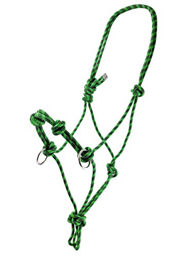 Southwestern Equine Side Pull Rope Halters with Nickle Plated Rings - color: Green/Black