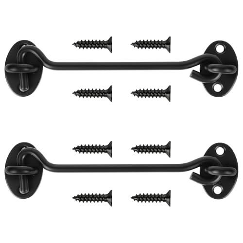 6" Black Stainless Steel Gate Latch, Barn Door Lock with Screws, Privacy Hook for Inside Door, Fence, Window, 2 PCS - color: Black, size: 6"-2PCS