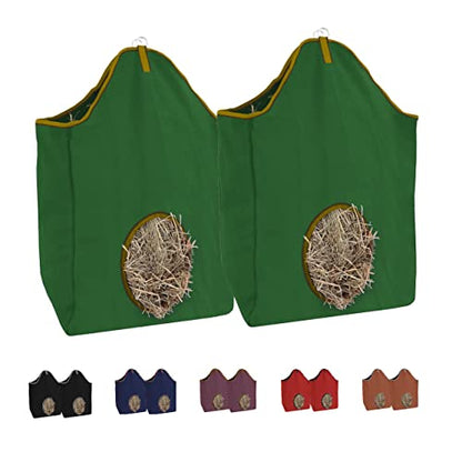 Tahoe Tack Pair of 2 Extra Wide 19" x 12" x 20" Canvas Hay Bags for Horses and Livestock Fits 3-4 Large Flakes of Hay (Hunter Green) - color: Hunter Green