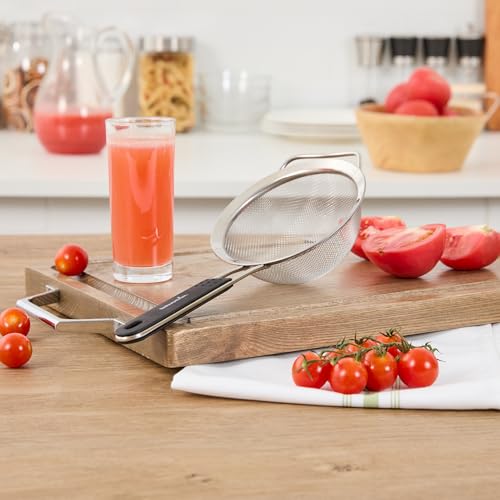 Restaurantware Fine Mesh Strainer 1 Count 12.6" x 5.5" x 2.3" with Silicone Handle Stainless Steel Extra Fine Mesh Strainer Heat-Resistant Handle Dishwasher-Safe for Rice, Quinoa, Pasta - size: Standard, Extra Fine Mesh-5 1/2"
