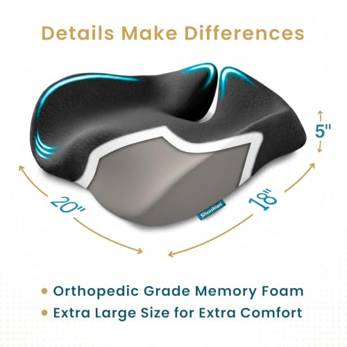 Ergo Office Chair Cushion for Back Pain, Sciatica, Tailbone Pain Relief | Extra Large Office Chair Cushion for Healthy Sitting Posture, Sciatica Pain Relief Pillow With Extra Cover (Gray) - color: Dark Gray & Light Gray
