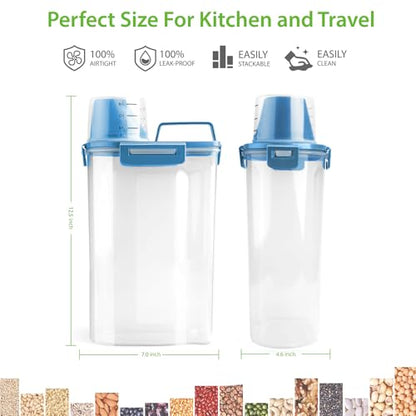 Viretec Rice Airtight Storage Container, 3 to 5Lbs Cereal Dry Food Flour Bin, Pet Dog Cat Food Dispenser with Measuring Cup, BPA Free Clear Plastic Kitchen and Pantry Organization Bin for Sugar, Pasta - color: 3L/Blue