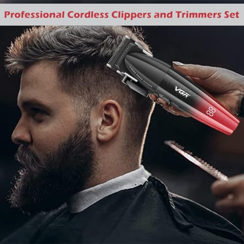 VGR 640 Professional Hair Clippers for Men with Clipper Trimmer Set, Red - color: Red