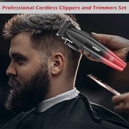 VGR 640 Professional Hair Clippers for Men with Clipper Trimmer Set, Red - color: Red