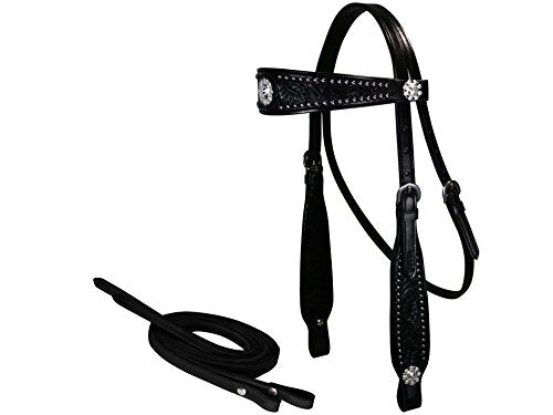 Tahoe Tack Midnight Black Browband Headstall with Split Reins Full Horse Size