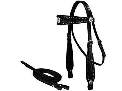 Tahoe Tack Midnight Black Browband Headstall with Split Reins Full Horse Size