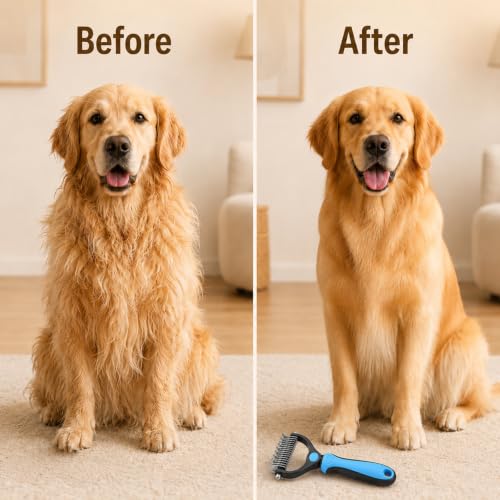 2PCS Pet Grooming Combo - Blue Deshedding Brush with Metal Comb for Detangling and Dematting Long, Matted Fur on Cats and Dogs (Pink+Blue) - color: Pink+Blue