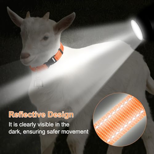 M METERXITY 6-Pack Reflective Goat Collars with Bells, 13.8"-20.5" Polyester Adjustable Pet Collar with Anti-Lost Grazing Copper Bell for Small Farm Animal/Sheep/Cow/Goat [Orange] - color: Orange