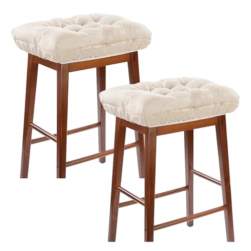Rectangular Stool Cushion Set of 2, Soft Saddle Stool Cushions with Ties, Nonslip and Washable, Beige, 18 x 10.5 x 4 Inch - color: Beige, size: Pack of 2