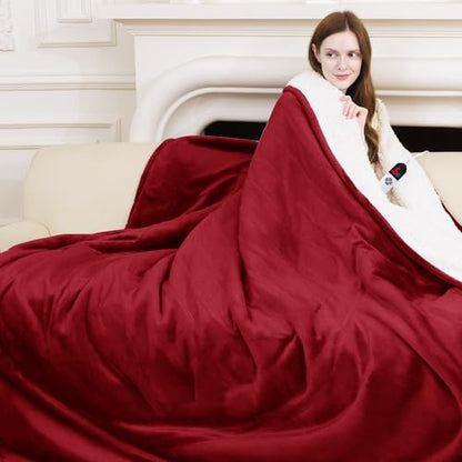 Electric Blanket Full Size Red, Soft Fast Heating, 1-10H Timer - color: 04 - Red, size: Full - 72" x 84"