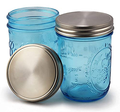 316 Surgical Stainless Steel Mason Jar Lids WIDE Mouth - Rust-proof, Airtight, Leak-proof, BPA-Free, PVC-free, Vegan, Reusable - Not for Canning - size: 12 Wide Mouth Lids- 3 3⁄8" outer Ǿ