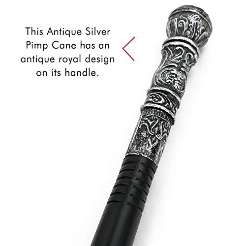 Antique Silver Costume Walking Cane - Vintage Prop Stick Dress Pimp Canes