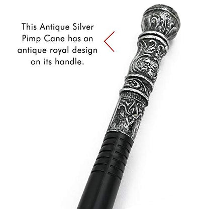 Antique Silver Costume Walking Cane - Vintage Prop Stick Dress Pimp Canes