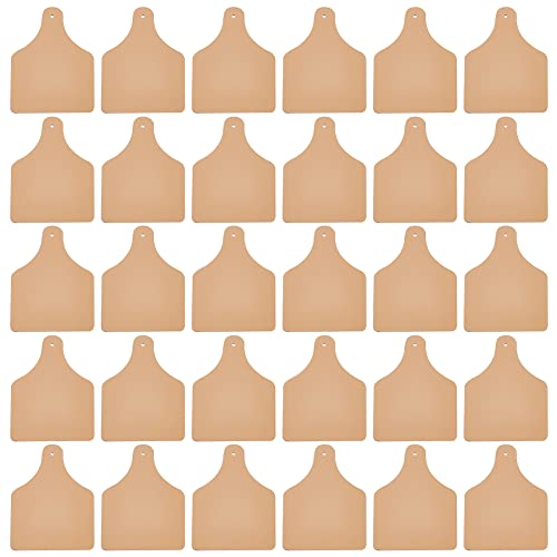 OLYCRAFT 30Pcs Imitation Leather Tags Brown Blank Cow Ear Tag 3.2x2.5 Inch Labels with Hole Blank Imitation Leather Tags for Stamping DIY Labels Jeans Bags Accessories DIY Crafts - size: 80x62.5x2mm