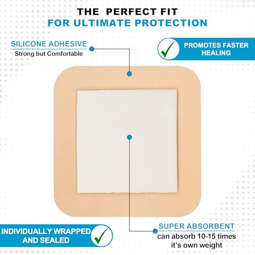 Medvance Waterproof Adhesive Bordered Foam Dressing, 6"x6", Box of 10 | Individually Wrapped - Highly Absorbent Bandages - Semi-Permeable Foam Wound Dressing Pads - size: 6"x6" 10 Pack