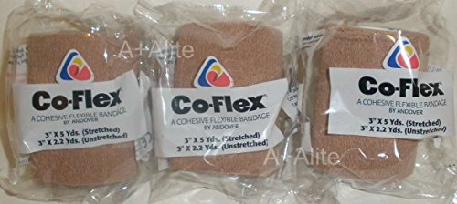 Andover CO-Flex 3"x5Yds Tan Flesh 3-Pack Cohesive Flexible Elastic Latex Bandage Compression Self Adherent Wrap Kids Children Vet Animals Pets Cats Dogs Horses 3300TN