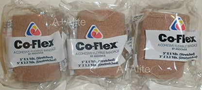 Andover CO-Flex 3"x5Yds Tan Flesh 3-Pack Cohesive Flexible Elastic Latex Bandage Compression Self Adherent Wrap Kids Children Vet Animals Pets Cats Dogs Horses 3300TN