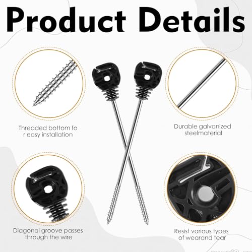 25 Pcs Electric Fence Insulators Fencing Post Screw-in Ring Set 8.9 Inch Long Arm Meadow Farm Electric Fence Wood Post Black for Electric Fence of Farm (25)