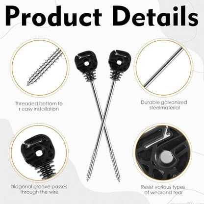 25 Pcs Electric Fence Insulators Fencing Post Screw-in Ring Set 8.9 Inch Long Arm Meadow Farm Electric Fence Wood Post Black for Electric Fence of Farm (25)