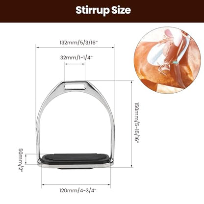 Comfortable 4.8" Iron Stirrups, Western Horse Riding Stirrups with Rubber Pad for Safe and Comfortable English Saddle Use