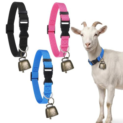 3 Pack Goat Collars with Bells Anti-Lost Adjustable Collar Set | Nylon Webbing 13.7-20.5 Inch Collar Durable Small Farm Animals Accessories Tracking for Animal Farm Sheep Cow