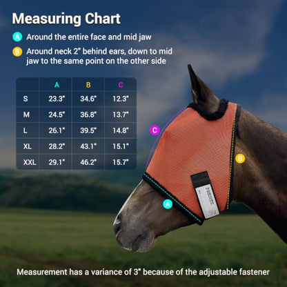 Fly Mask Without Ears for Horses, UV Block & No-Rub (Orange, S) - size: Small