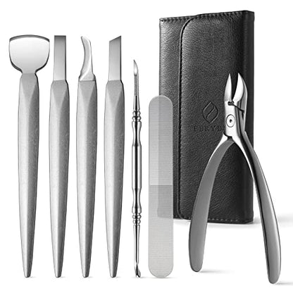 FERYES Pedicure Knife Ingrown Toenail Kit, 7 PCS Professional Pedicure Tool Toenail Grooming Kit, Top Notch Foot Blade, Super Sharp Toenail Clippers (Leather case included) - size: 7PCS