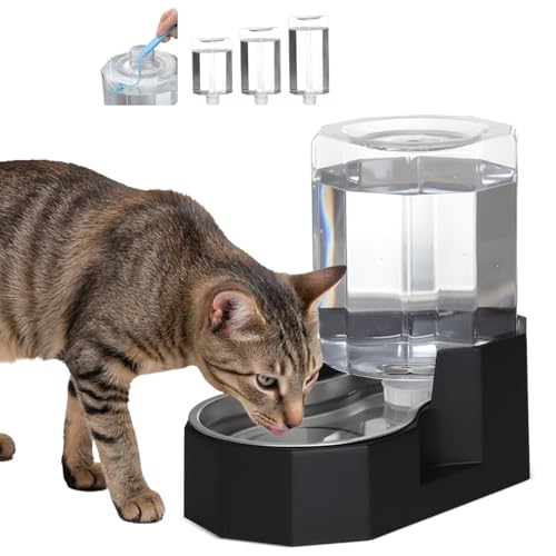 Sfozstra 5L Cat Gravity Water Bowl Dispenser: Stainless Steel Bowl - color: Black, size: 5L Without Filter