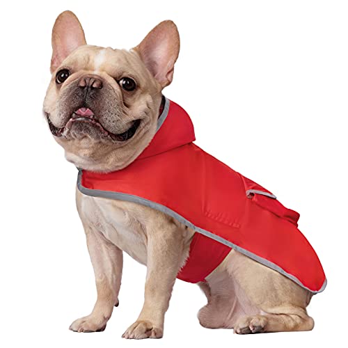HDE 2-in-1 Reversible Dog Raincoat Hooded Poncho Rain Jacket Red Plaid S - color: Buffalo Plaid / Red, size: Small