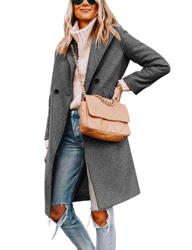 Women's Winter Wool Coat Casual Notch Lapel Single-Breasted Peacoat - color: Darkgrey, size: X-Large