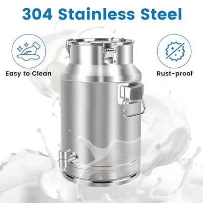 304 Stainless Steel 20 Liter Milk Can, 5.25 Gallon Wine Pail Bucket with Spigot and Sealed Lid, Heavy Duty - size: 20L