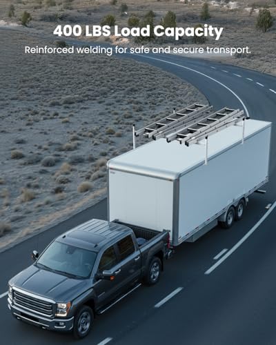 Ladder Rack for Trailer, Adjustable Roof Ladder Rack, 400 lbs Capacity | 5.77-8.65 ft Adjustable Length, Heavy-Duty Steel, Stopper Design, Fits Enclosed and Open Trailers, Sliver - color: Sliver
