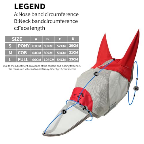Horse Fly Mask with Long Nose and Ears,Red,Small Size