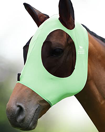 Harrison Howard Super Comfort Stretchy Fly Mask Large Eye Space with UV Protection Soft on Skin with Breathability Cool Mint M Cob - color: Cool Mint, size: Cob (Medium)