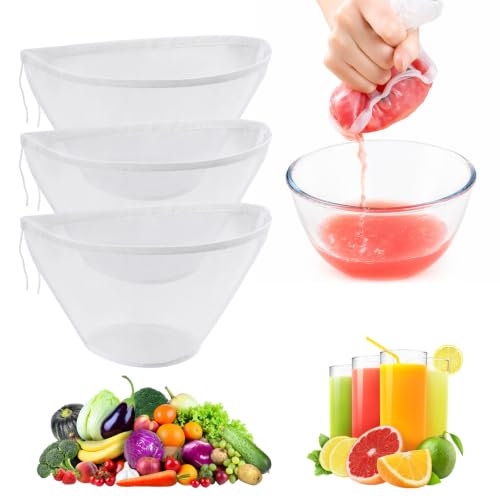 3PCS Soy Milk Filter Bags Bowl Shaped Nylon Strainer | Three bowl-shaped filter bags in medium size strain soy milk and dumpling fillings with fine mesh construction. - color: 3 Pack Filter Bags