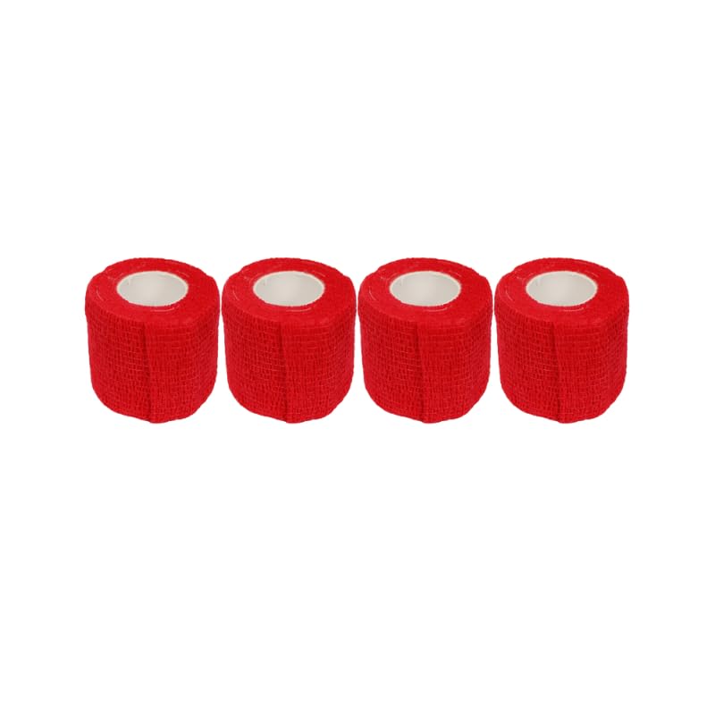 2" Cohesive Flexible Bandage Wrap – Red - Pack of 4 | Self-Adherent Vet Tape for Animal Wrapping, Support & Protection – Non-Slip, Breathable, Flexible Bandage for Livestock - color: Red