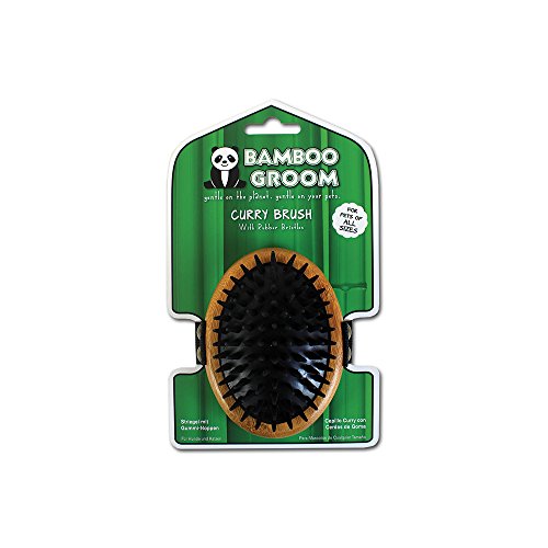 Alcott Bamboo Groom Curry Brush with Rubber Bristles for Pets,Brown - style: Curry Brush with Rubber Bristles