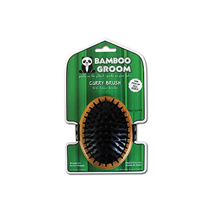 Alcott Bamboo Groom Curry Brush with Rubber Bristles for Pets,Brown - style: Curry Brush with Rubber Bristles
