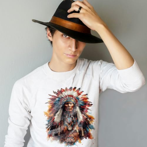 arricraft 9 Sheets Native American Theme Iron on Decals Patches, Indian Characters Legendary Chief Patterns Transfer Stickers PET Washable Patches for DIY Clothes Decor, 9.45 inch(24cm) Long - style: Native American Theme