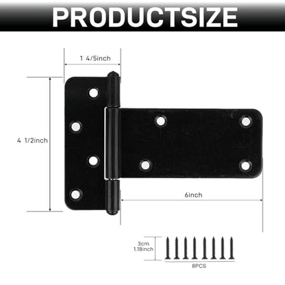 4 Pack 6” Heavy Duty Gate Hinges,280 Lbs Capacity Black Door Hinges | T Gate Hinges, Wrought Hardware for Wooden Fences, Barn Door, Screws Included (6 inches - 4 Pack) -Patent Pending - size: 6 inches - 4 Pack