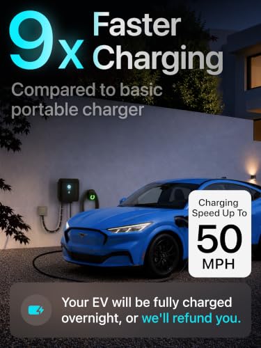 EVIQO Level 2 EV Charger J1772 48A - Hardwired 240V Wall Charging Station | up to 50 mph, 25ft Cable, Enhanced WiFi (2.4GHz), Smart App, Weatherproof Indoor/Outdoor (IP66, NEMA 4), UL & ETL Certified - size: 48