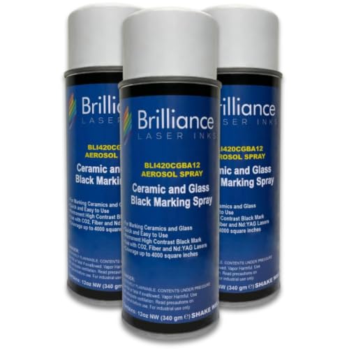 Pack of 3 - Brilliance Laser Inks Ceramic and Glass Black Marking Spray - 12oz Aerosol Marks on Ceramics and Glass. Aerosol for Fiber, YAG, Diode, and CO2 Laser Engraver Machine, BLI420 - color: 3 Pcs