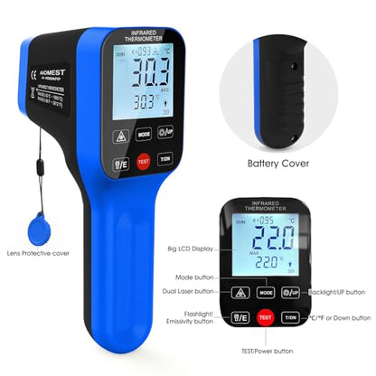 Pyrometer AI-1600APP, -58℉~2912℉ High Temp Thermometer Gun D:S=30:1 Dual Laser Industrial ir Thermometer Gun w/Touch Buttons, Rechargeable Can be Connected to Phone APP (NOT for Human Temp) - color: Dark blue