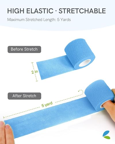 FriCARE Self Adhesive Bandage Wrap, Medical Tape in First Aid Kit, Ocean | Elastic Cohesive Bandages for Sports/Vet/Wrist Ankle Wounds, 2 Inches X 5 Yards, Latex-free 6 Rolls - color: Ocean