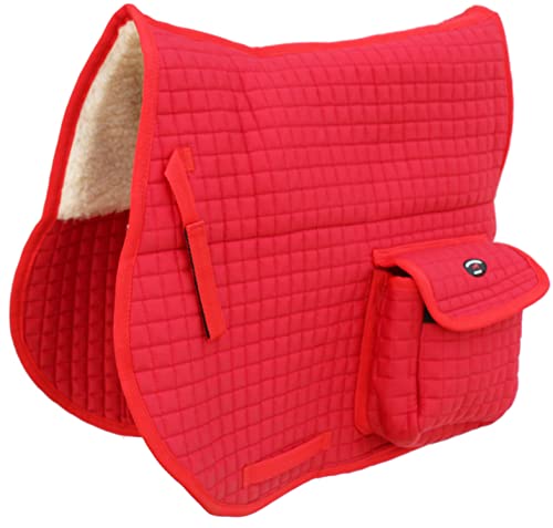 Horse English Quilted Faux Fur All-Purpose Saddle Pad Pockets 72152 - color: Red