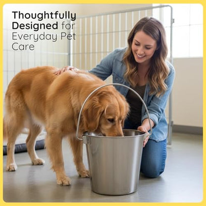 16 quart Heavy Duty Stainless Steel Round Bucket with Handle | 4 gal Sturdy Food & Water Bowl for XL Dog Goat sheep Horse & Livestock | Fits kennel Crate Cages Farm | Hanging Utility Pail - size: 16 Quarts