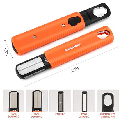 RUSHMORE Garden Tool & Knife Sharpener, 5-in-1 Multipurpose Carbide & Ceramic Blades for Pruners, Loppers, Hedge Shears, Scissors, Axes, Machetes & Lawn Mower Blades – Repairs & Hones Edges - style: 5-in-1